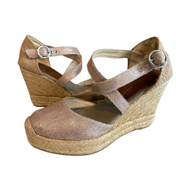 Bettye Muller Metallic Rose Gold Espadrille Wedge Sandals 38 - Picture 2 of 8